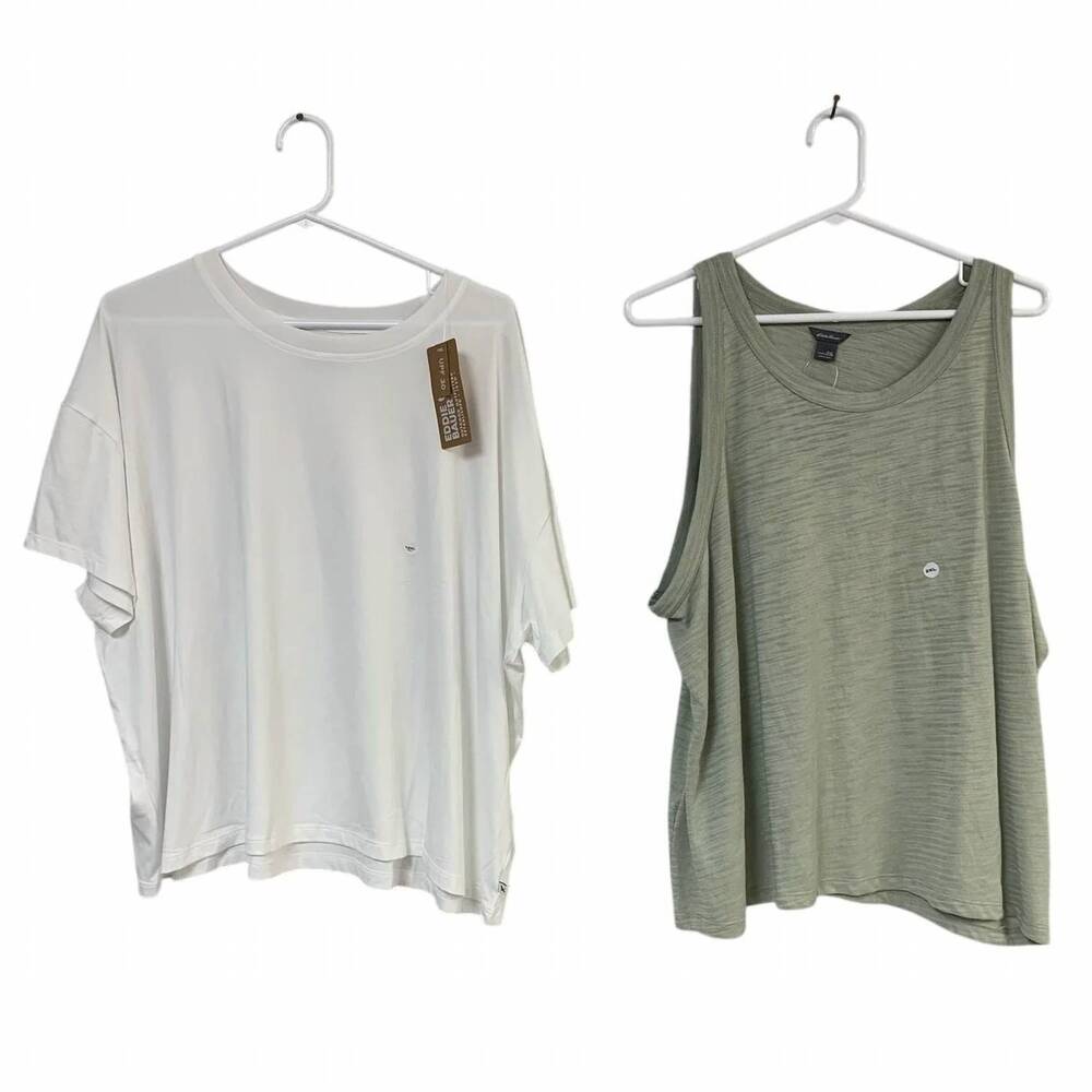 NEW EDDIE BAUER women's solstice slub travel t-shirt and tank - plus in sage whi